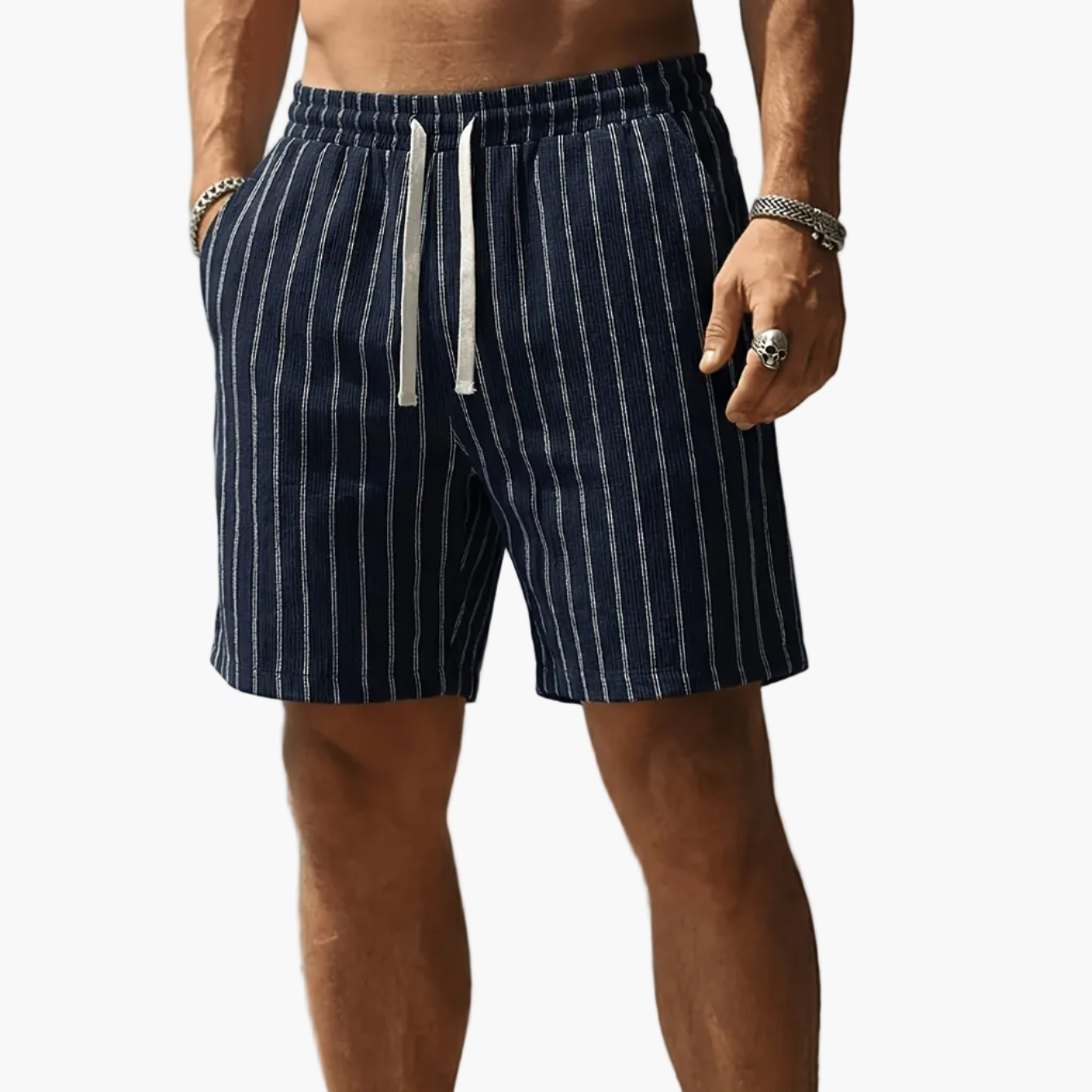 Herren Freizeithorts mit Nadelstreifen und Kordelzug – Stilvolle Sommer-Shorts für Alltag und Sport
