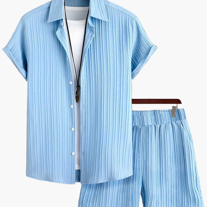 Herren Sommer Freizeit Set – Kurzarm Hemd und Shorts, Modernes Lounge Outfit für Alltag & Urlaub