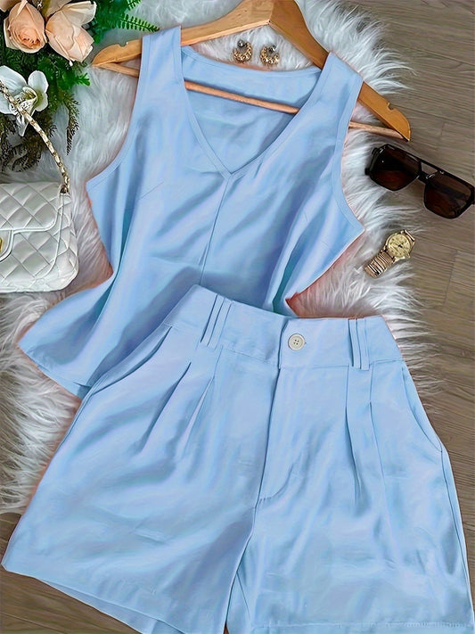 Damen Sommer Set – Elegantes ärmelloses Top und High-Waist Shorts, Casual Chic für Alltag & Urlaub