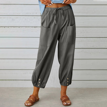 Michelle – Damen Baumwollmischung – Veganes Leinenhose mit Kordelzug und Taschen