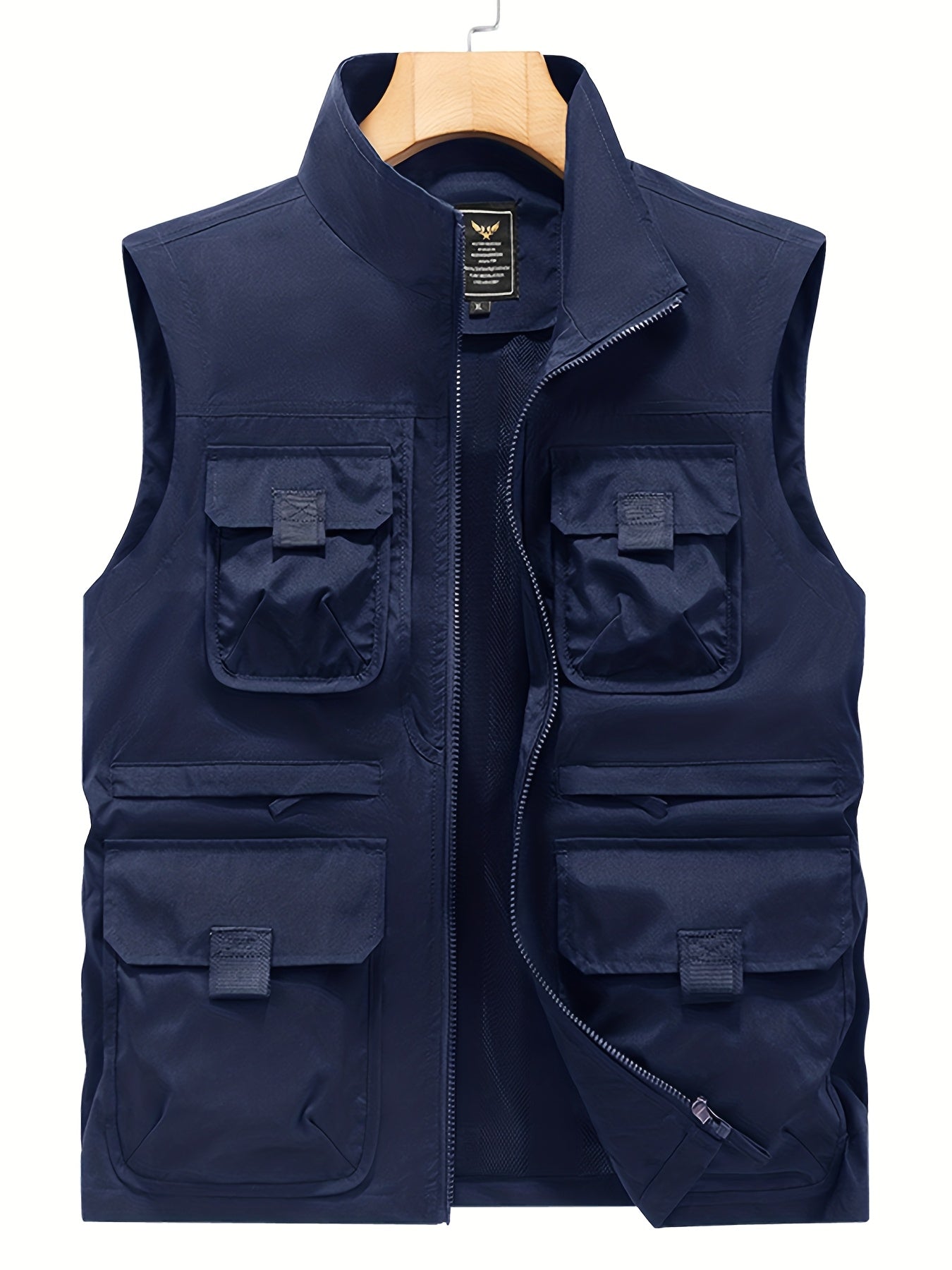 Herren Outdoor Utility Weste mit Stehkragen – Multifunktionsweste für Angeln, Wandern, Freizeit