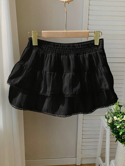 Damen Volant Minirock mit Stufen und elastischem Bund – Verspielter Boho-Look für Alltag und Urlaub