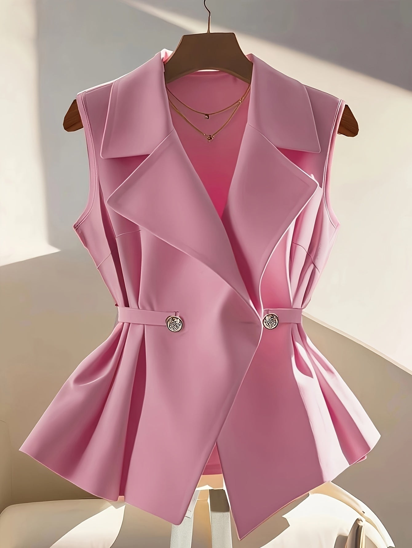 Damen Elegante Ärmellose Weste mit Taillengürtel und Reverskragen – Business & Freizeit Chic