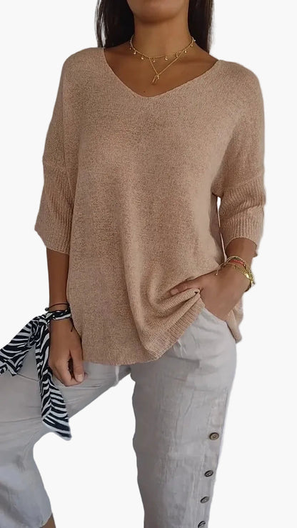 Damen Stricktop mit V-Ausschnitt – Lässiges, bequemes Oberteil für Alltag und Freizeit