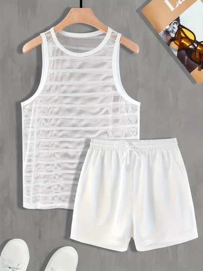Herren Sport Set Mesh Tanktop und Shorts – Atmungsaktives Fitness Outfit für Training & Freizeit