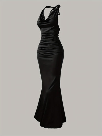 Damen Abendkleid Elegantes Maxikleid mit Wasserfallausschnitt und Rückenfrei für besondere Anlässe