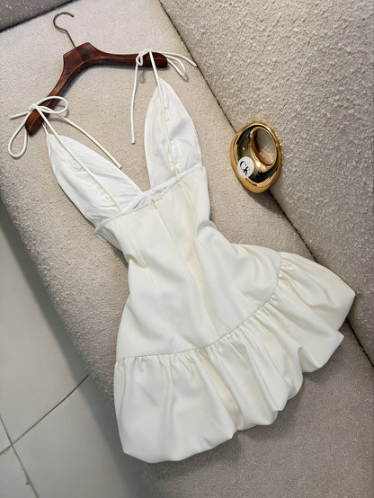 Damen Elegantes Minikleid mit Blumenapplikationen und Rüschenrock – Festlich & Feminin