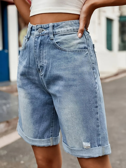 Damen Jeans-Bermuda Shorts im Casual Street Style – Hoher Bund, Used-Look, Sommermode