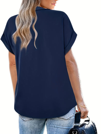 Damen Blusenshirt mit V-Ausschnitt und kurzen Ärmeln – Elegantes Freizeit-Top für Alltag und Büro