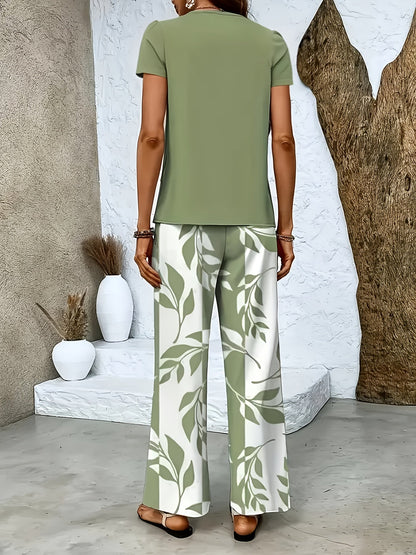 Damen Sommer Set Elegant Zweiteiler mit Weit Bein Hose und Kurzarm Shirt – Perfekt für Freizeit und Urlaub