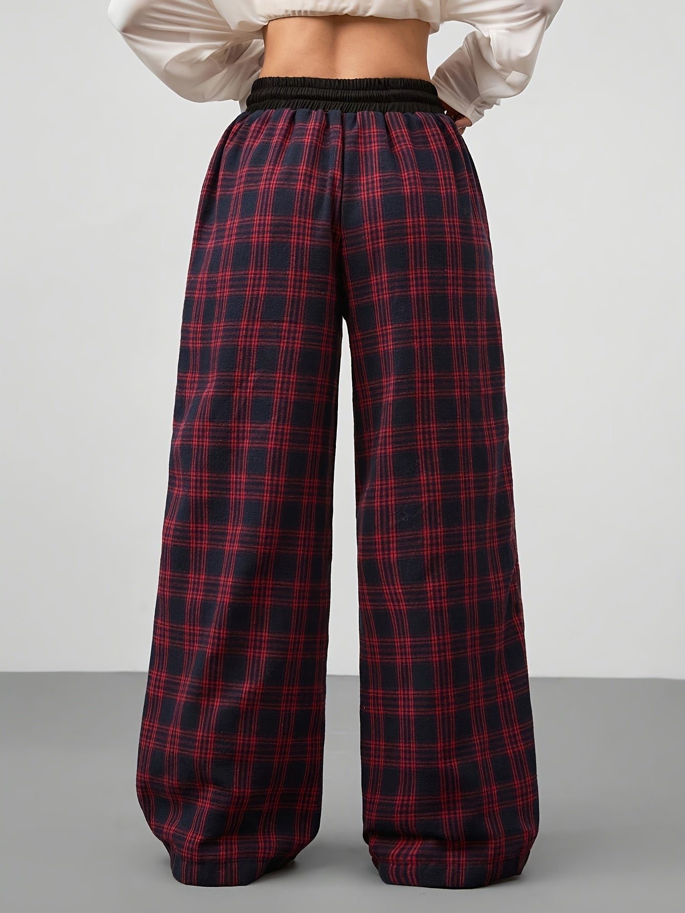 Damen Weite Freizeit-Hose mit Karomuster und Tunnelzug – Lässiger Streetstyle für Alltag & Wochenende