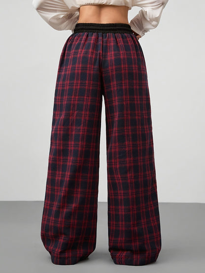 Damen Weite Freizeit-Hose mit Karomuster und Tunnelzug – Lässiger Streetstyle für Alltag & Wochenende