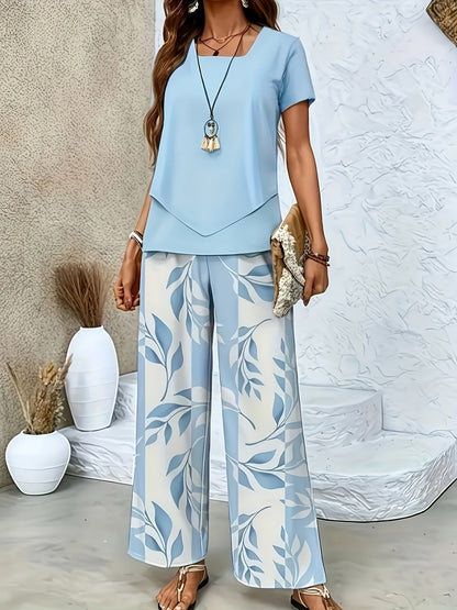 Damen Sommer Set Elegant Zweiteiler mit Weit Bein Hose und Kurzarm Shirt – Perfekt für Freizeit und Urlaub