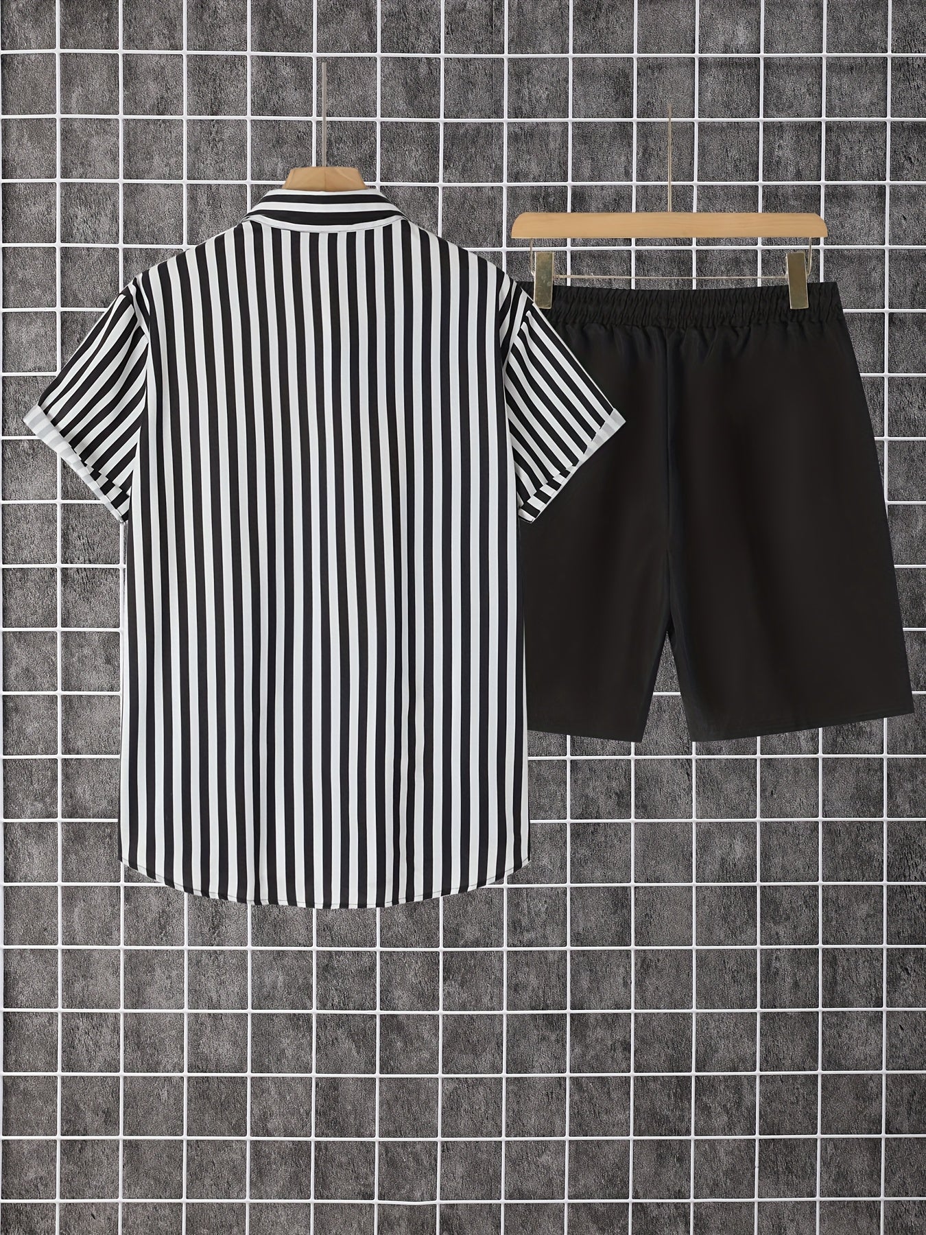 Herren Freizeit Set – Gestreiftes Hemd mit Shorts, Moderner Sommer-Look