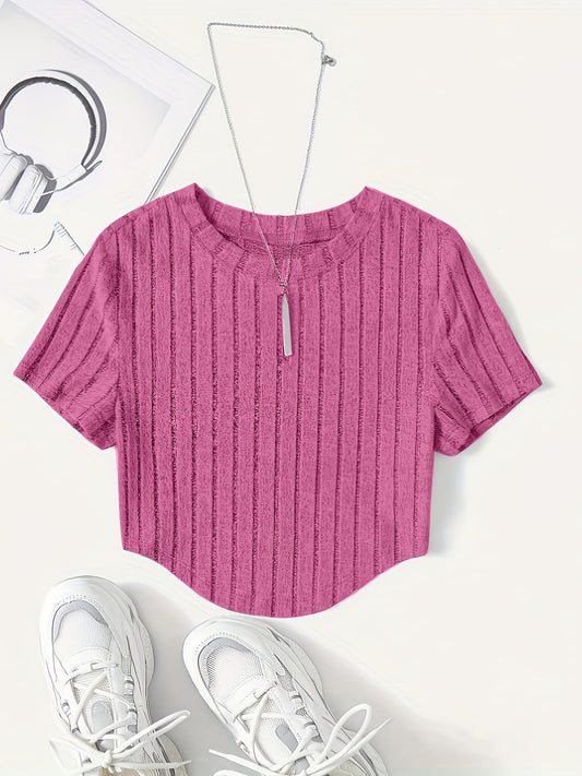 Damen Kurzarm Rippstrick Crop Top – Modisches Freizeitshirt für den Sommer
