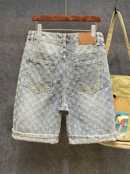 Herren Streetstyle Jeansshorts mit Strukturmuster – Lässige Bermuda für Alltag und Freizeit