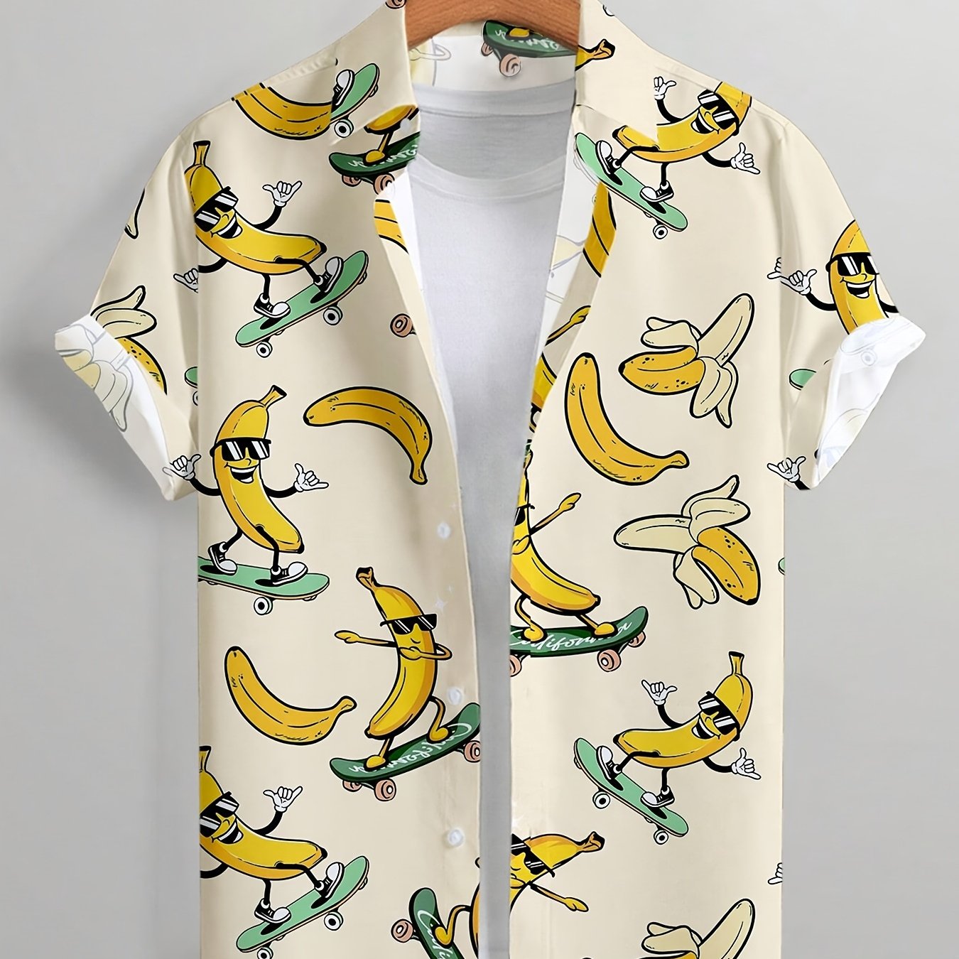 Herren Freizeit Hemd mit Skateboard-Banane Cartoon Print – Kurzarm, Lustiger Stil für Alltag & Party