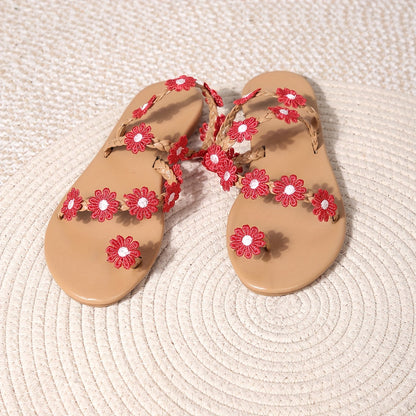 Damen Sandalen mit Blumenapplikation – Verspielte Zehentrenner für Freizeit und Sommer