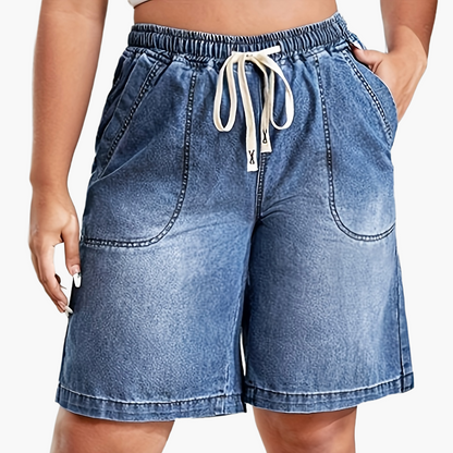 Damen Bermuda Jeans Shorts mit Kordelzug – Legerer Freizeitstil für Alltag & Sommer