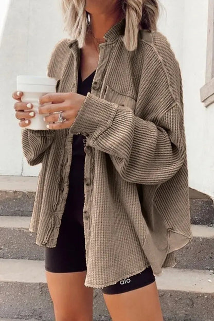 Stephanie – Damen Hemdjacke mit Reverskragen und langen Ärmeln