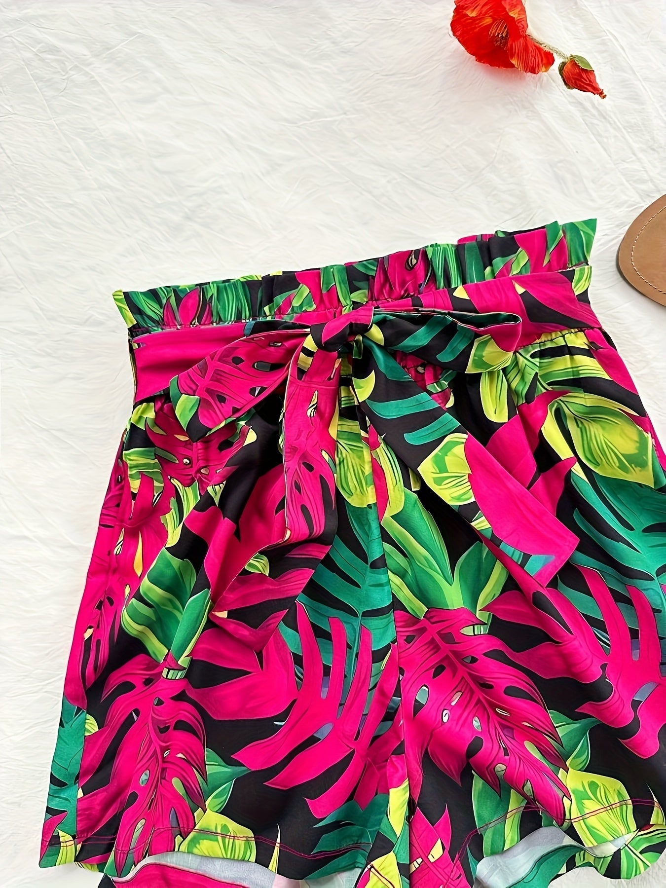 Damen Zweiteiler Set – Stylisches Top mit Tropenmuster Shorts für Urlaub und Freizeit