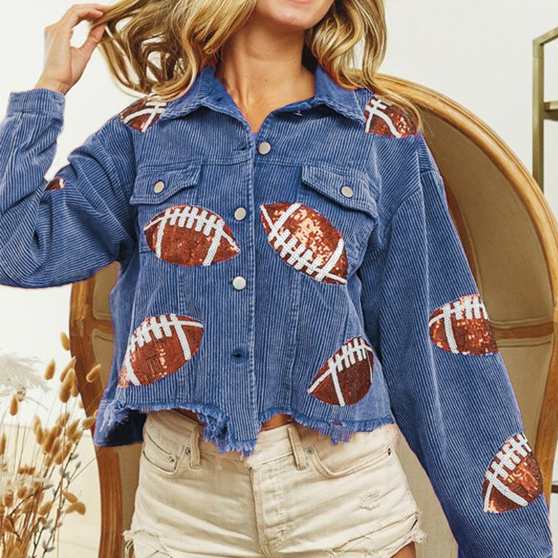 Sophia – Damen Cordjacke mit Rugby-Print