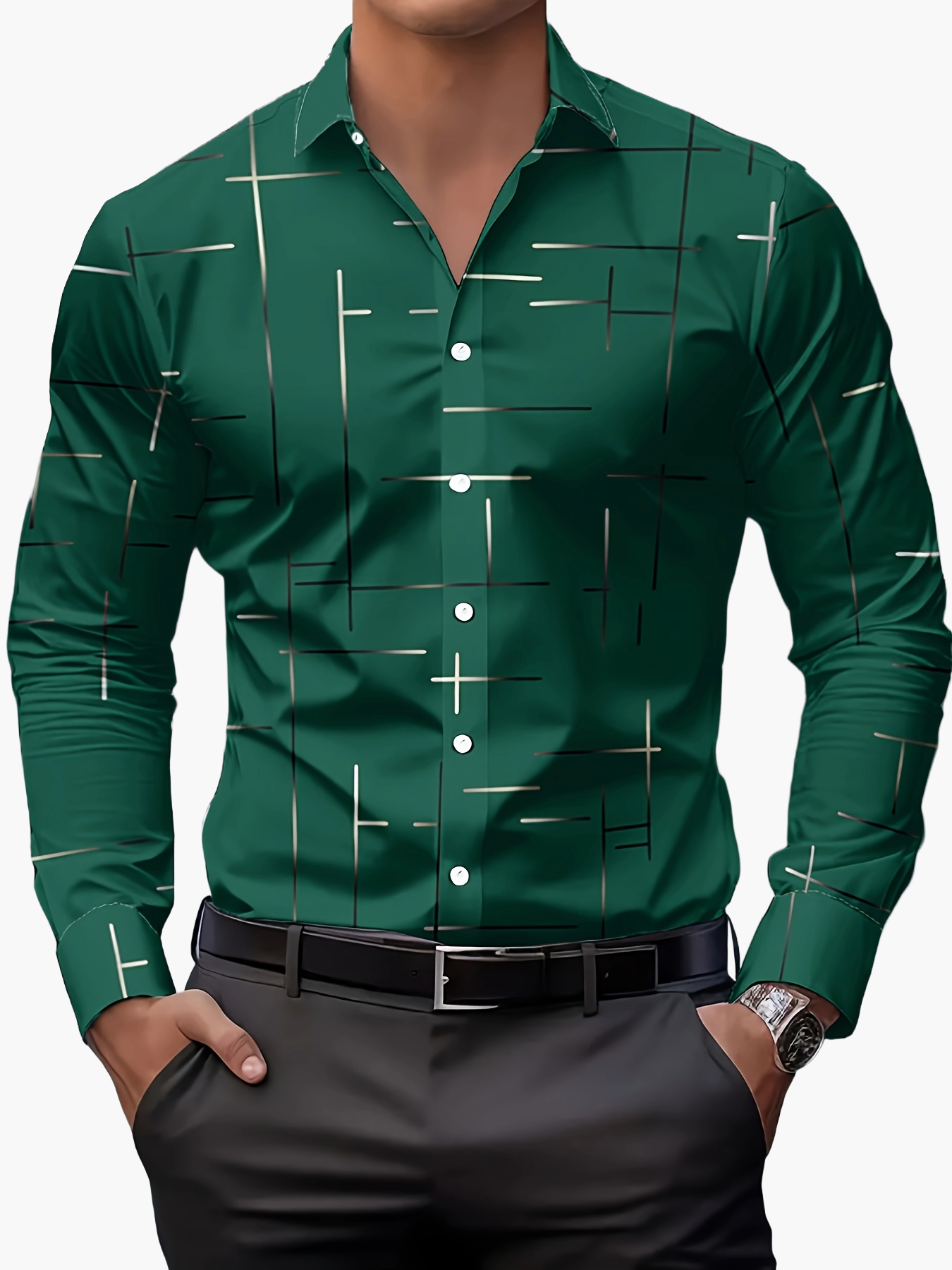 Herren Modernes Business Freizeithemd mit Geometrischem Print – Stilvoll für Büro & Alltag