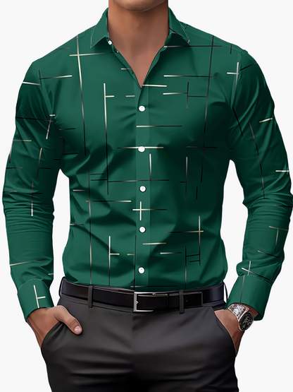 Herren Modernes Business Freizeithemd mit Geometrischem Print – Stilvoll für Büro & Alltag