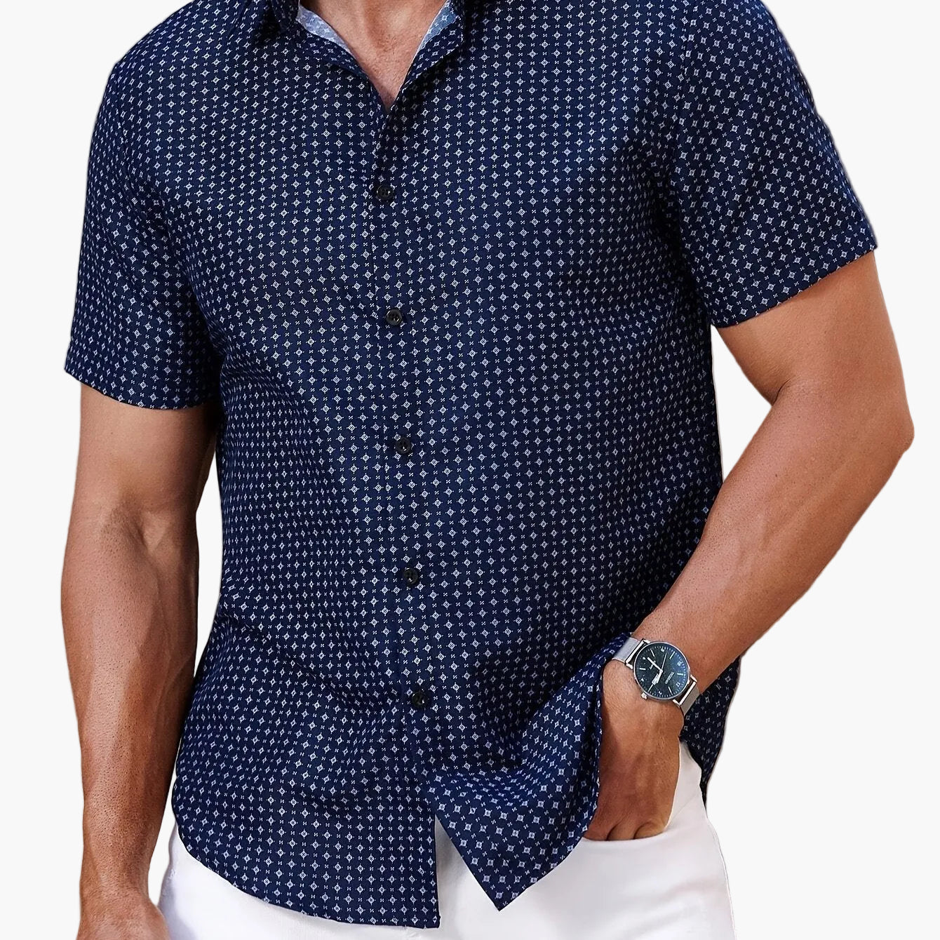 Herren Kurzarm Freizeithemd mit modernem Muster – Perfekt für Sommer und Alltag