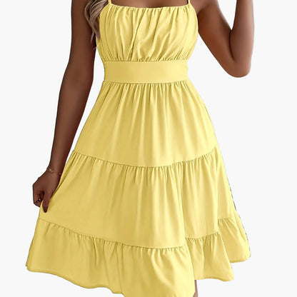 Damen Sommerkleid mit Spaghettiträgern und Volant – Elegantes Freizeit- & Urlaubskleid