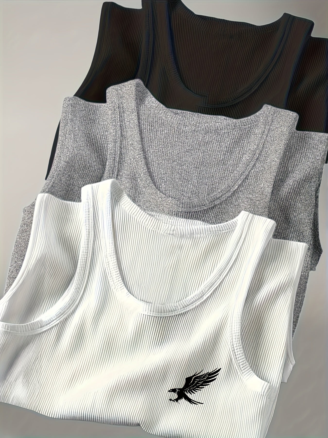 Herren Tanktop 3er-Pack mit sportlichem Schnitt und Adler-Print – Ideal für Training und Freizeit