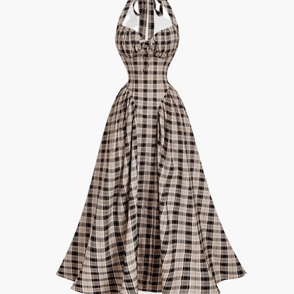 Damen Vintage Cocktailkleid mit Halterneck und schwingendem Rock – Elegantes Retro Abendkleid