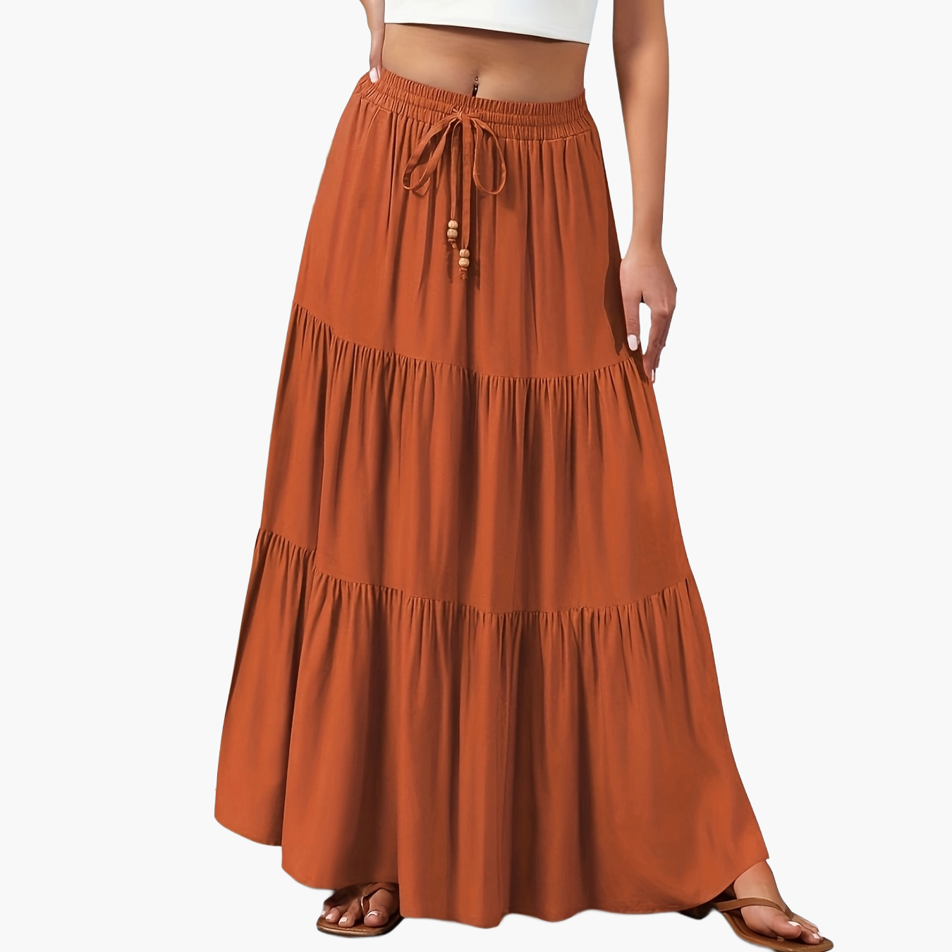 Damen Boho Maxirock mit Kordelzug – Lässiger Sommerrock für Freizeit und Strand