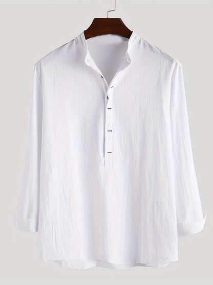 Herren Henley Langarmshirt mit Stehkragen und Knopfleiste – Modernes Freizeitoberteil für stilvolle Anlässe