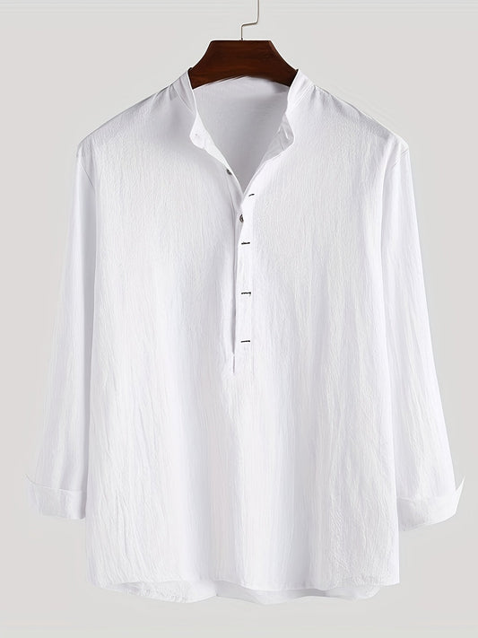 Herren Henley Langarmshirt mit Stehkragen und Knopfleiste – Modernes Freizeitoberteil für stilvolle Anlässe