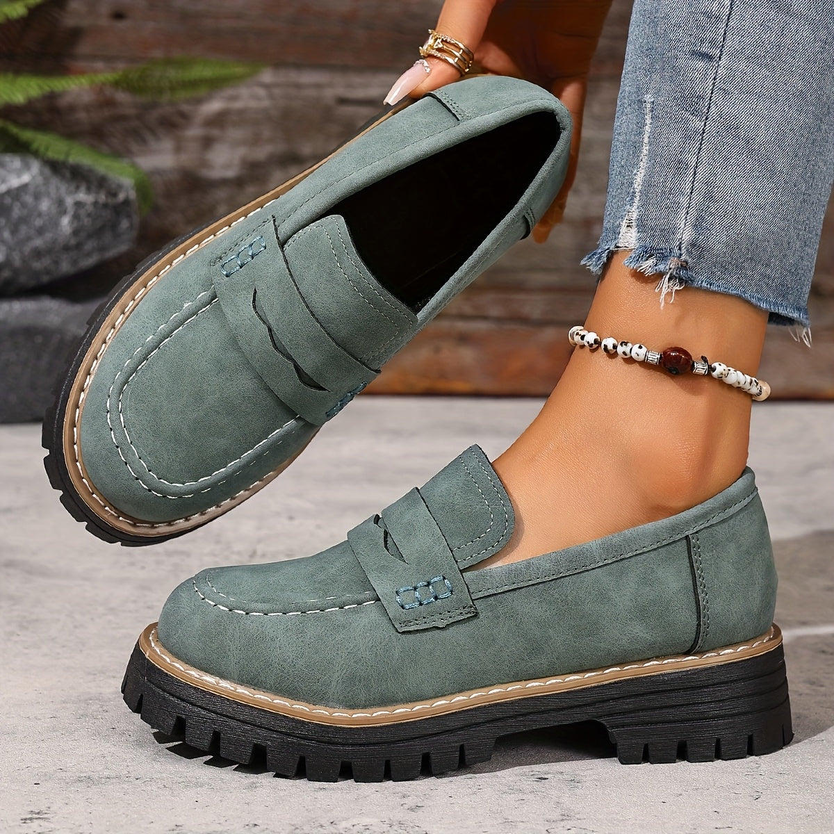 Damen Freizeit-Loafer mit Profilsohle – Bequeme Slip-On Schuhe für Alltag und Büro