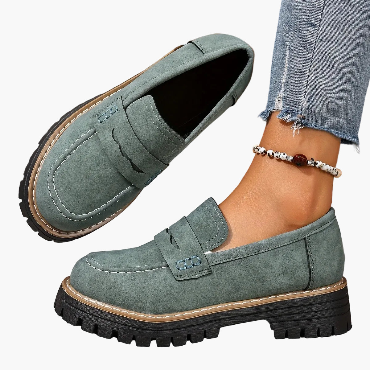 Damen Freizeit-Loafer mit Profilsohle – Bequeme Slip-On Schuhe für Alltag und Büro