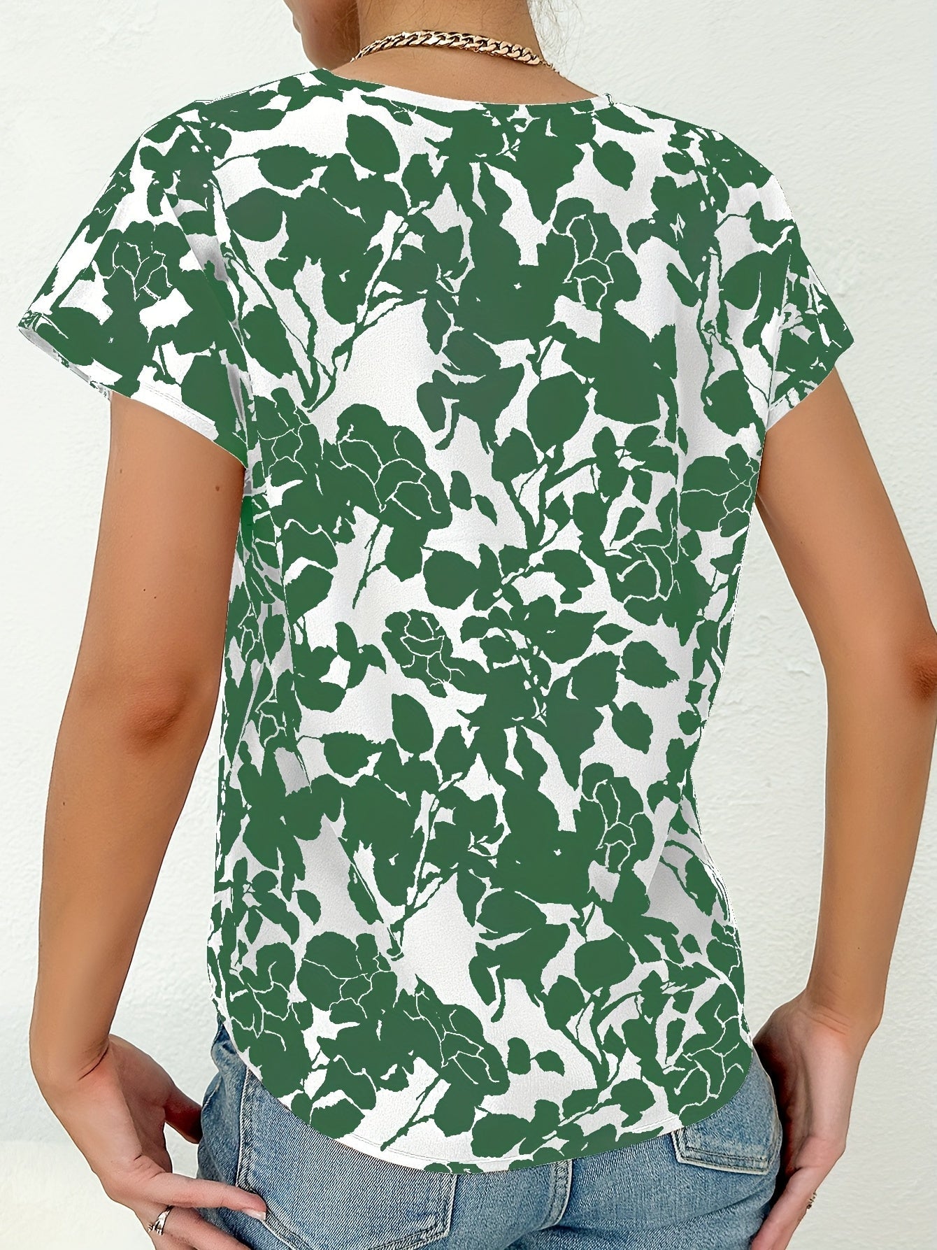Damen Elegant Blusenshirt mit Blumenmuster und V-Ausschnitt – Perfekt für Büro & Freizeit