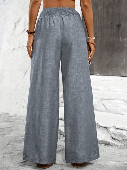 Damen Weitbeinige Freizeithose mit Elastikbund – Elegante Sommerhose für Alltag und Urlaub