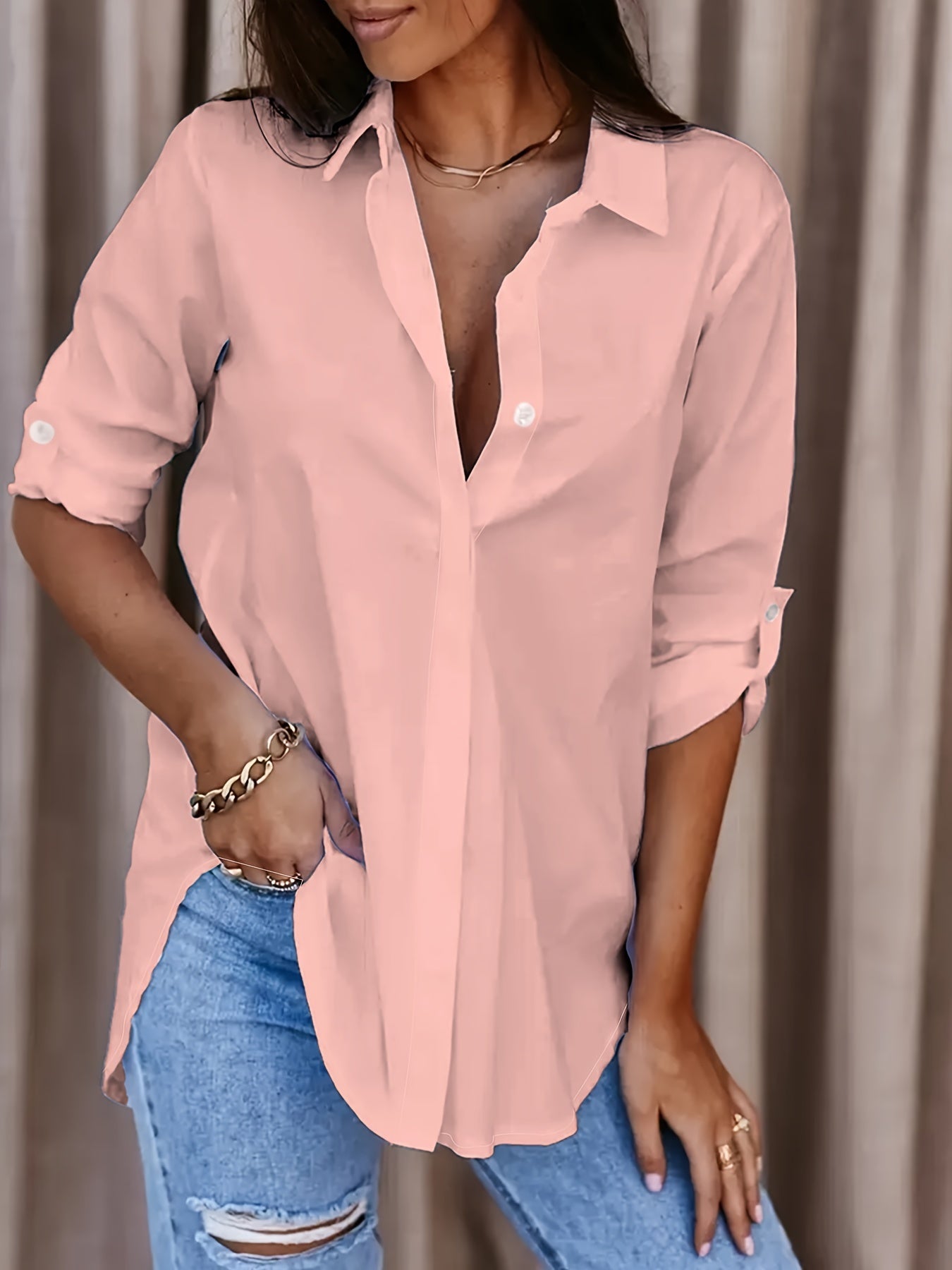 Damen Langarm Oversize Bluse – Lässige Hemdbluse für Alltag, Büro & Freizeit