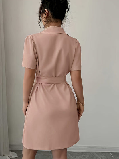 Damen Blazerkleid Elegant Business Kurzarm mit Gürtel – Stilvolles Sommerkleid für Büro & besondere Anlässe