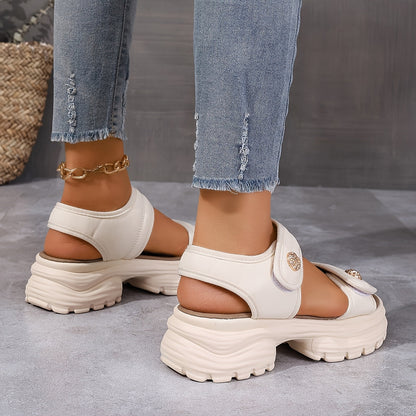 Damen Plateausandalen mit Klettverschluss – Modische Sommer-Sandalen für Alltag und Freizeit