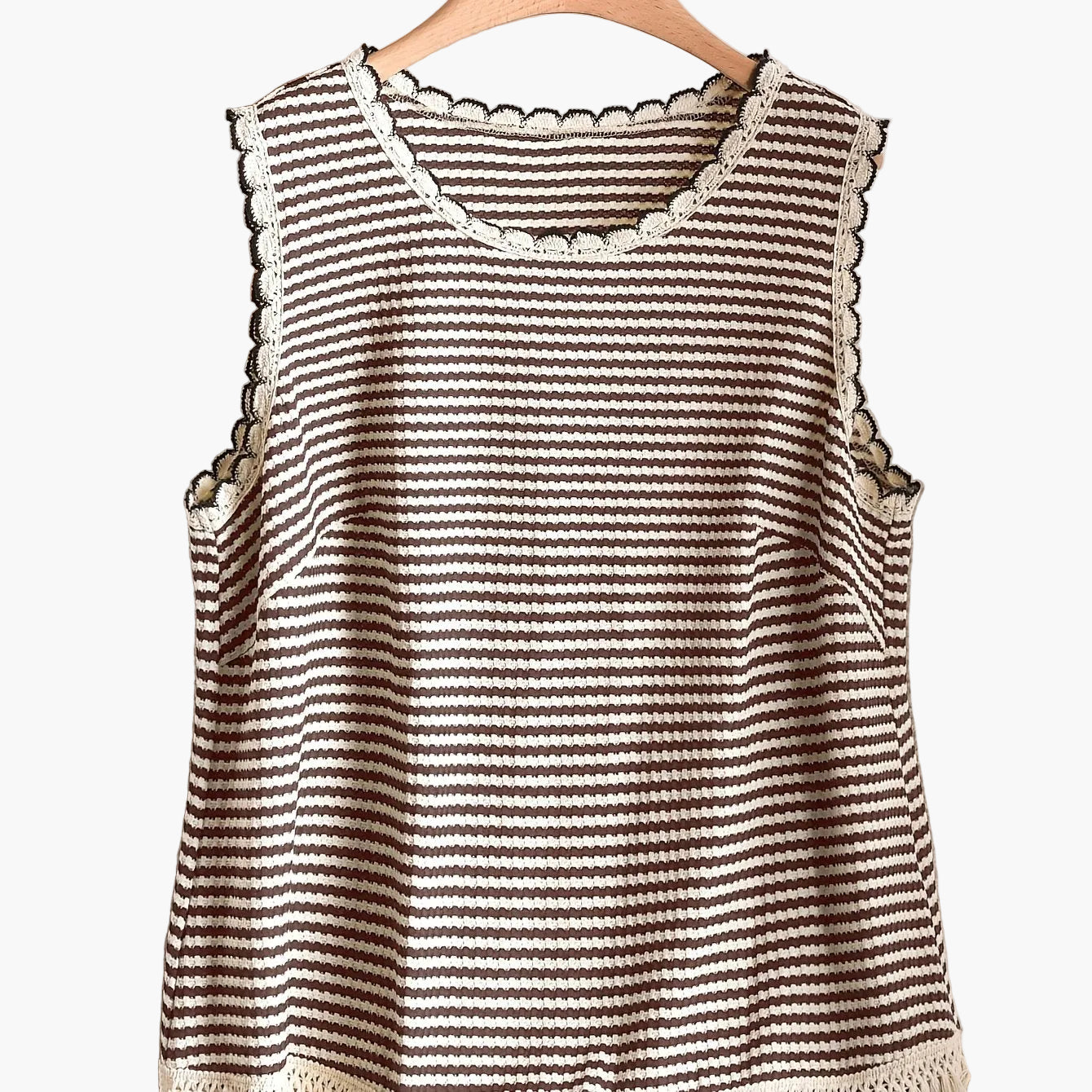 Damen Strick-Top im Boho-Stil mit Streifen und Fransen – Lässig & Sommerlich