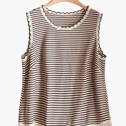 Damen Strick-Top im Boho-Stil mit Streifen und Fransen – Lässig & Sommerlich