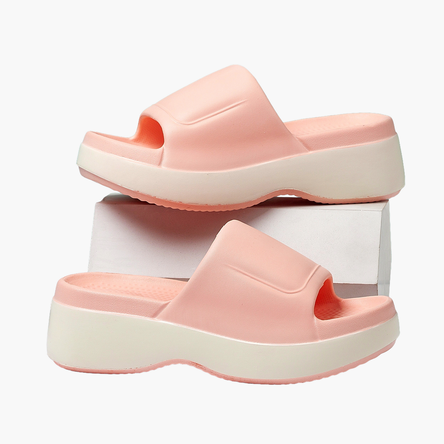 Damen Plateau-Slipper – Bequeme Sommer Hausschuhe mit offener Zehenpartie und rutschfester Sohle