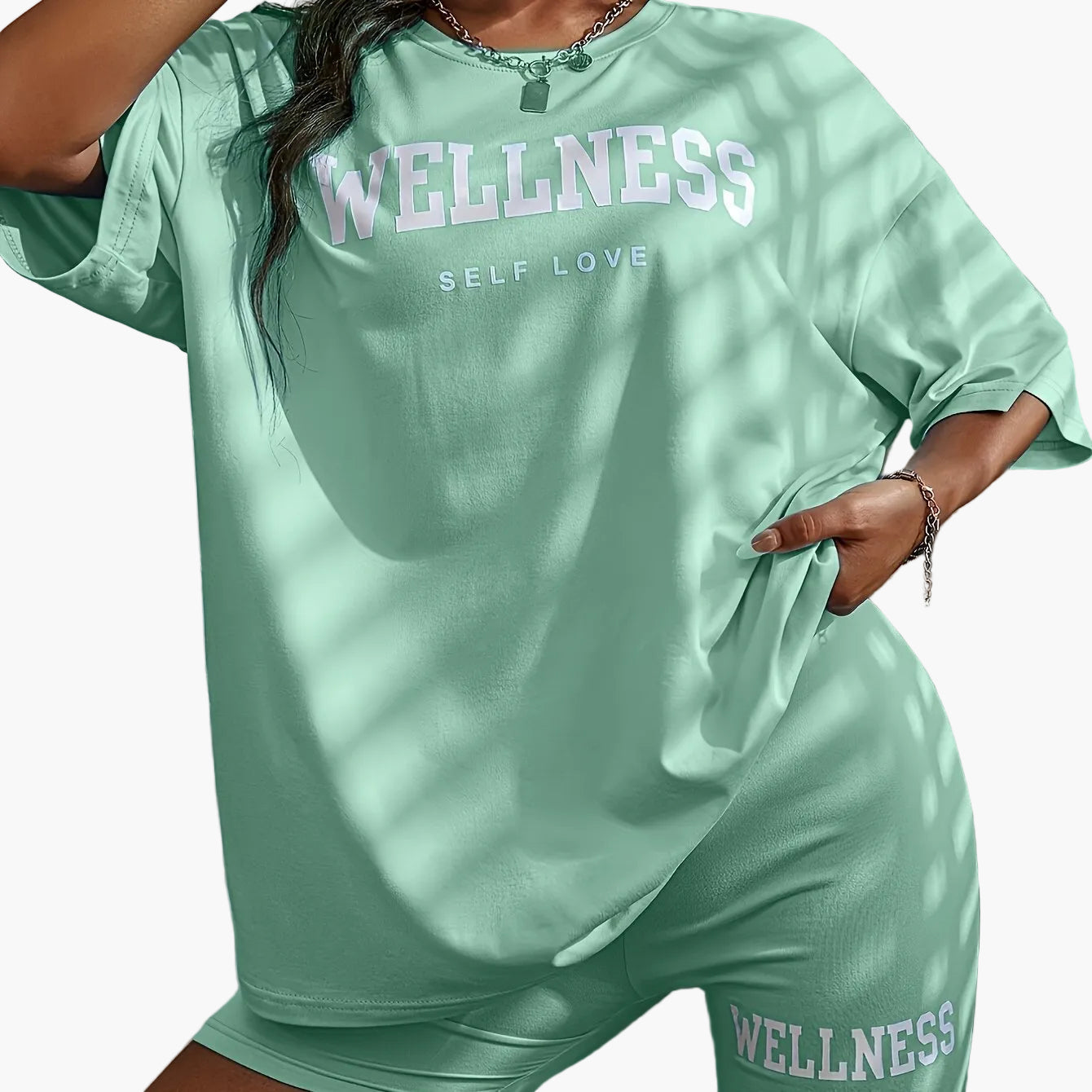 Damen Wellness Lounge Set Oversize T-Shirt & Radlerhose – Entspanntes Freizeit-Outfit mit Motivdruck