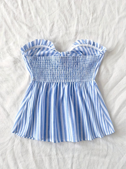 Damen Bandeau-Top mit Schleifen-Detail und Streifen – Stylisches, schulterfreies Oberteil für Freizeit und Ausgehen