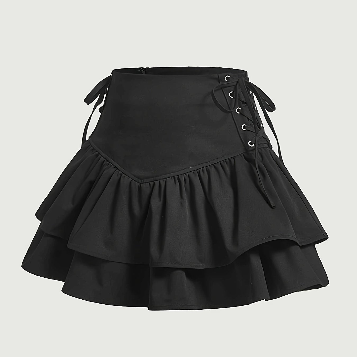 Damen Gothic Rüschen Minirock mit Schnürung – Eleganter Streetwear-Look für besondere Anlässe