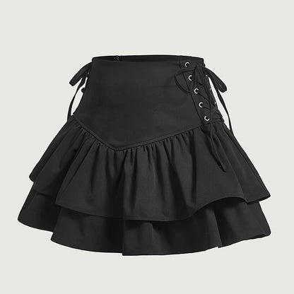 Damen Gothic Rüschen Minirock mit Schnürung – Eleganter Streetwear-Look für besondere Anlässe