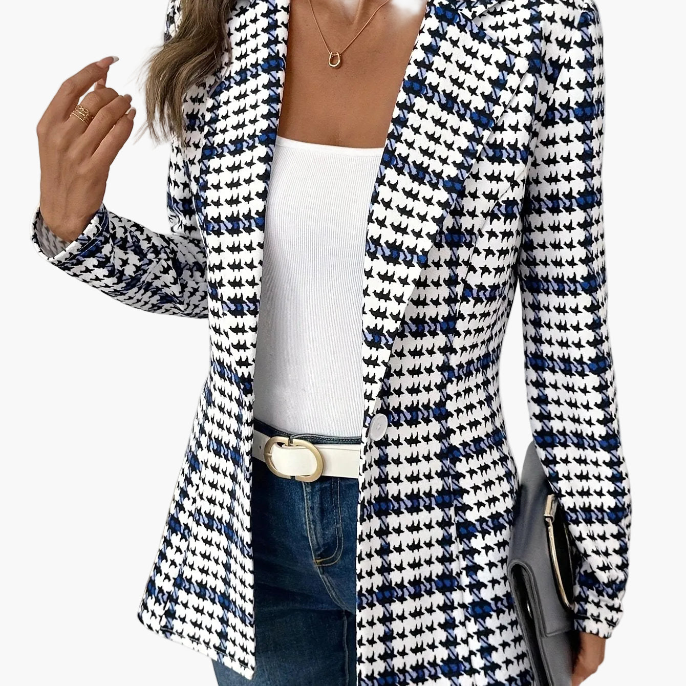 Damen Eleganter Hahnentritt Blazer für Büro und Freizeit